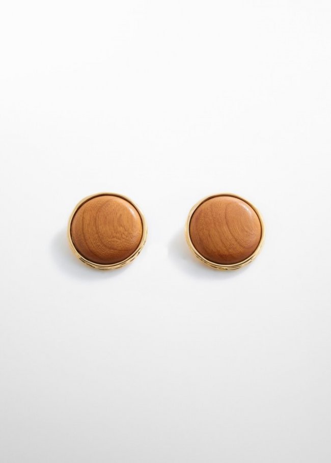 Mango Pendientes madera diseño circular - Oro