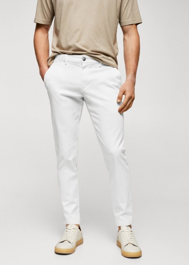 Mango Pantalón algodón tapered crop - Blanco