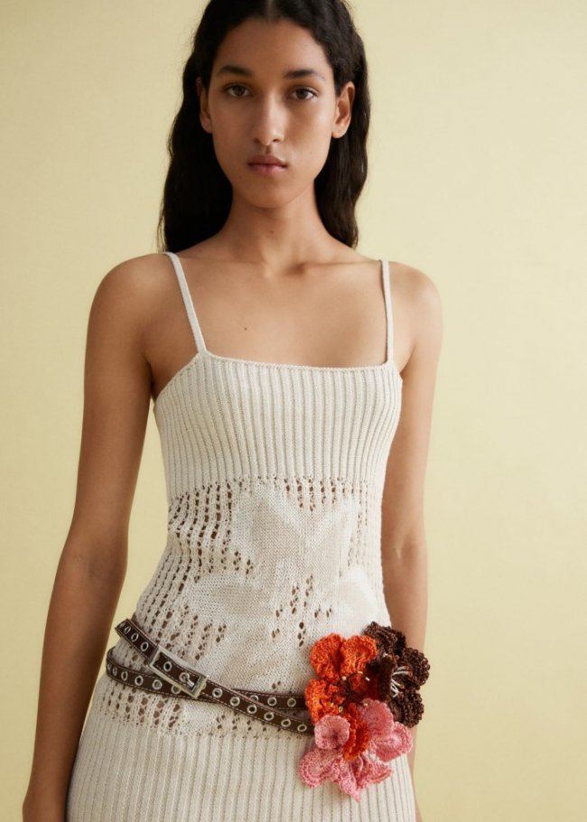 Mango Broche crochet flor - Naranja