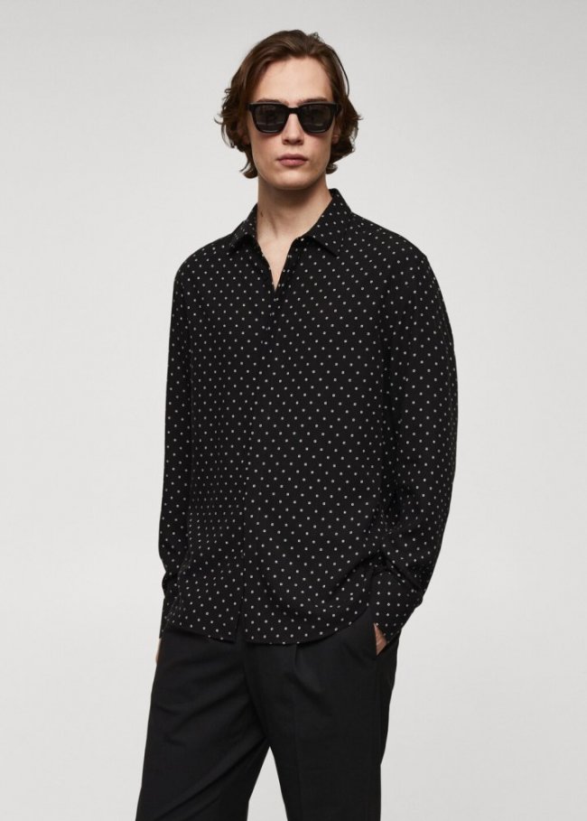 Mango Camisa fluida estampado geométrico - Negro