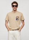 Mango Camiseta 100% algodón estampado - Beige