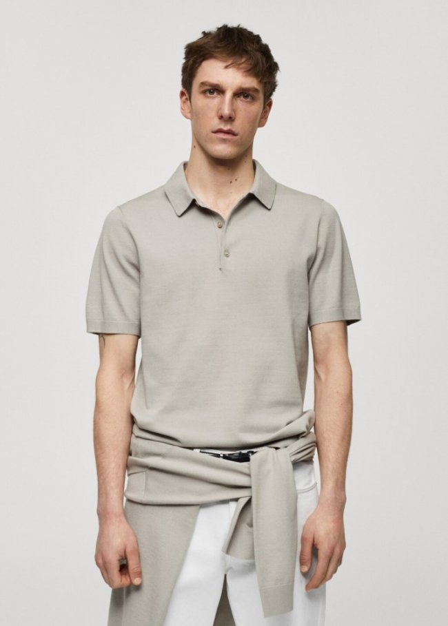 Mango Polo punto fino - Gris claro/pastel