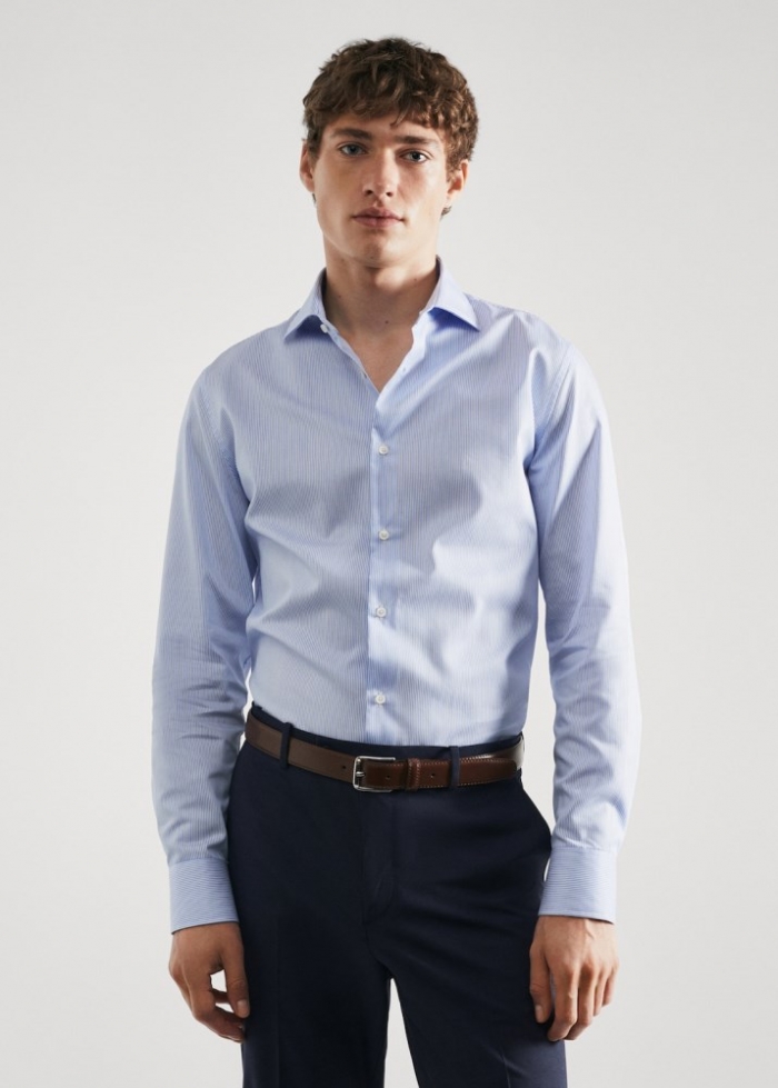 Mango Camisa traje slim fit twill milrayas - Azul