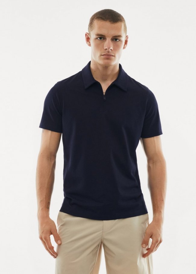 Mango Polo cremallera algodón transpirable - Azul marino