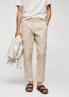 Mango Pantalón algodón-lino seersucker - Beige