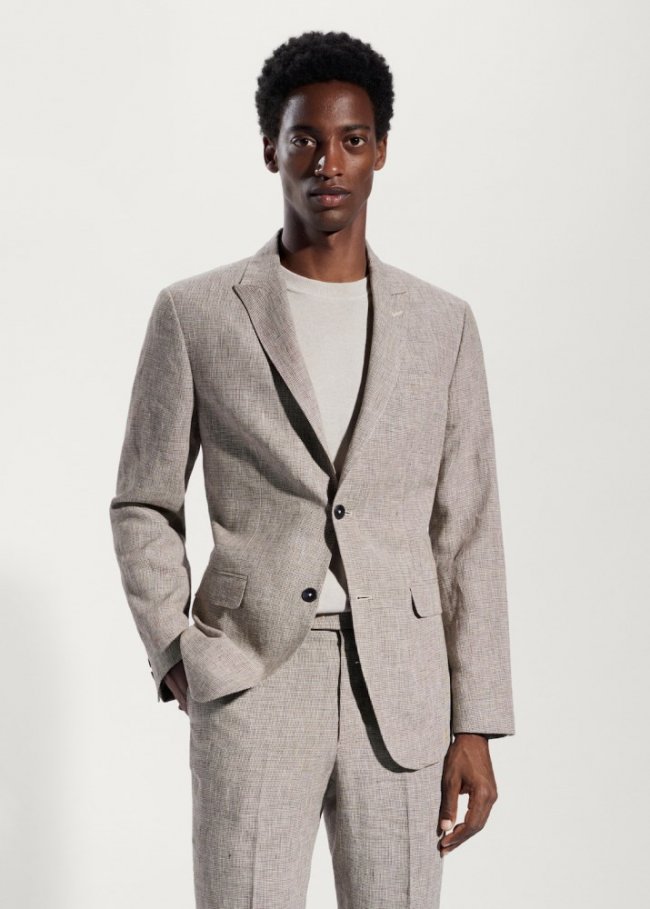 Mango Americana traje 100% lino - Beige