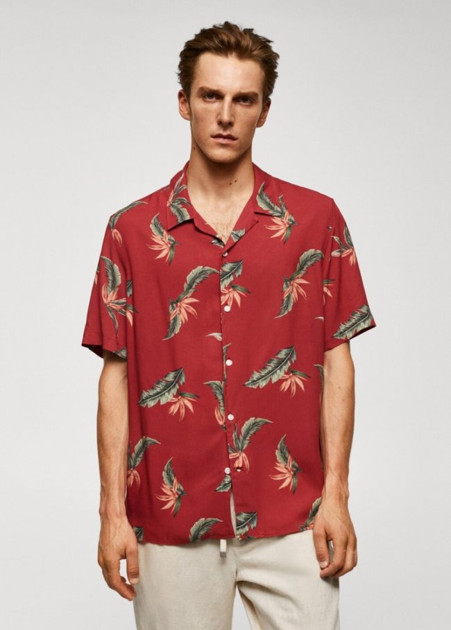 Mango Camisa regular fit estampado hawaiano - Rojo