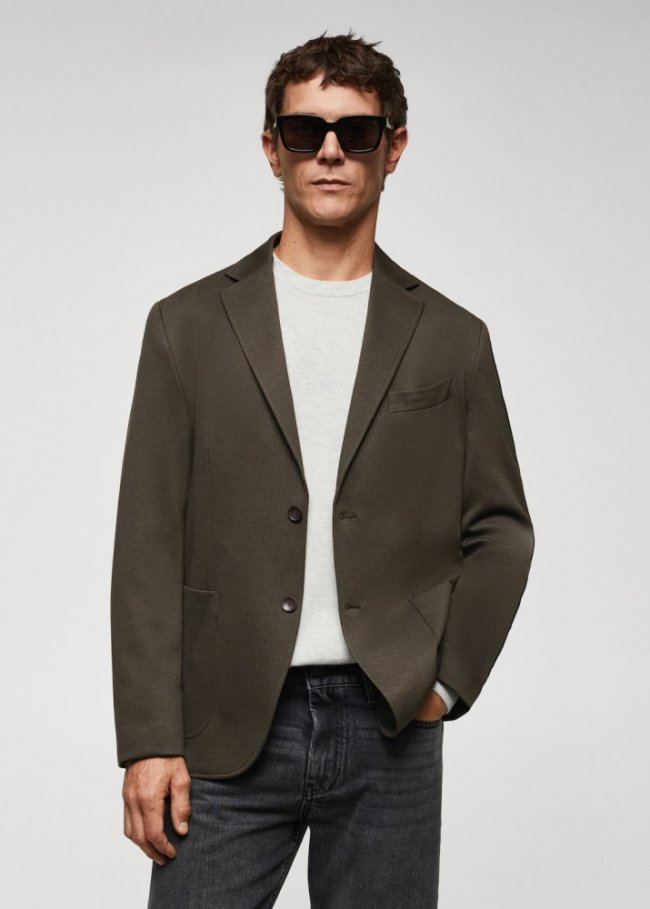 Mango Americana slim fit microestructura - Verde