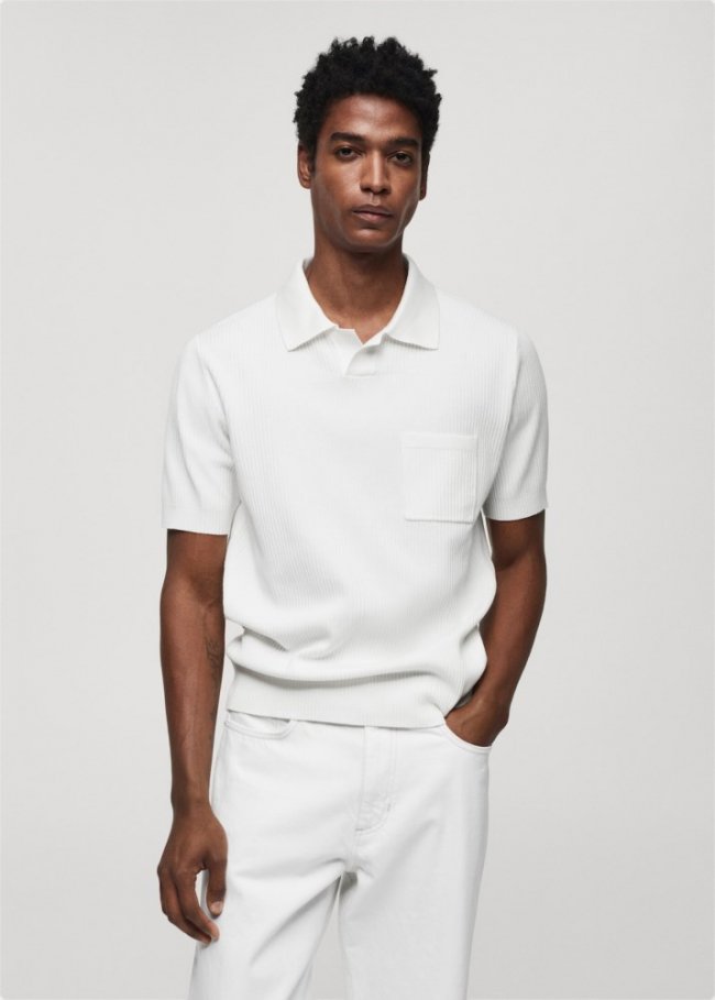 Mango Polo manga corta canalé - Blanco