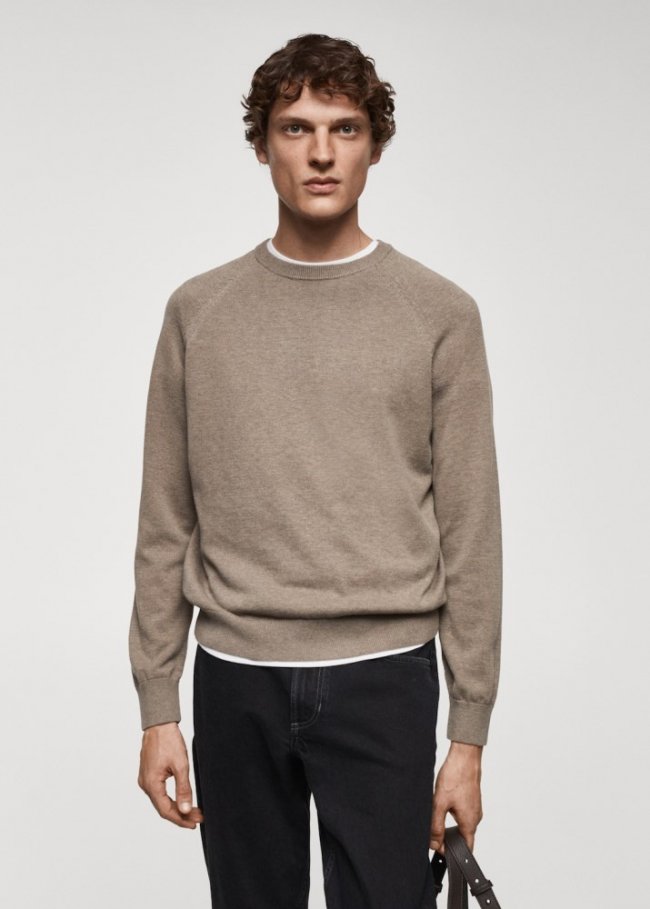 Mango Jersey punto fino algodón - Marrón medio