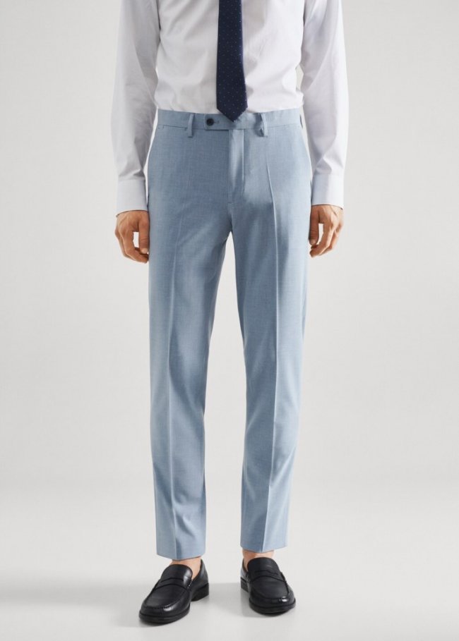 Mango Pantalón traje slim fit tejido comfort stretch - Azul celeste
