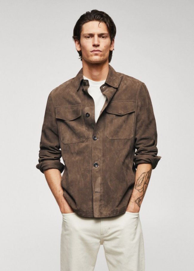 Mango Cazadora 100% piel ante - Khaki