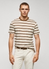 Mango Camiseta punto algodón modal rayas - Marrón medio