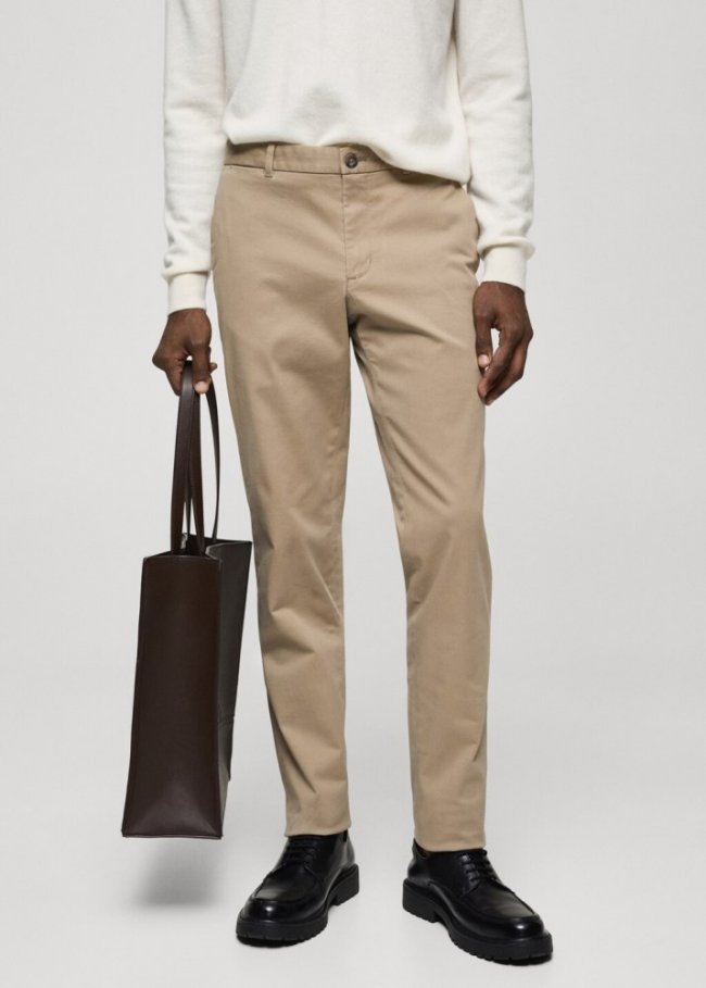 Mango Pantalón chino slim fit sarga - Beige