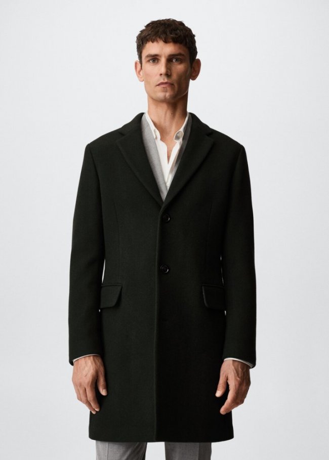 Mango Abrigo largo lana reciclada - Verde oscuro