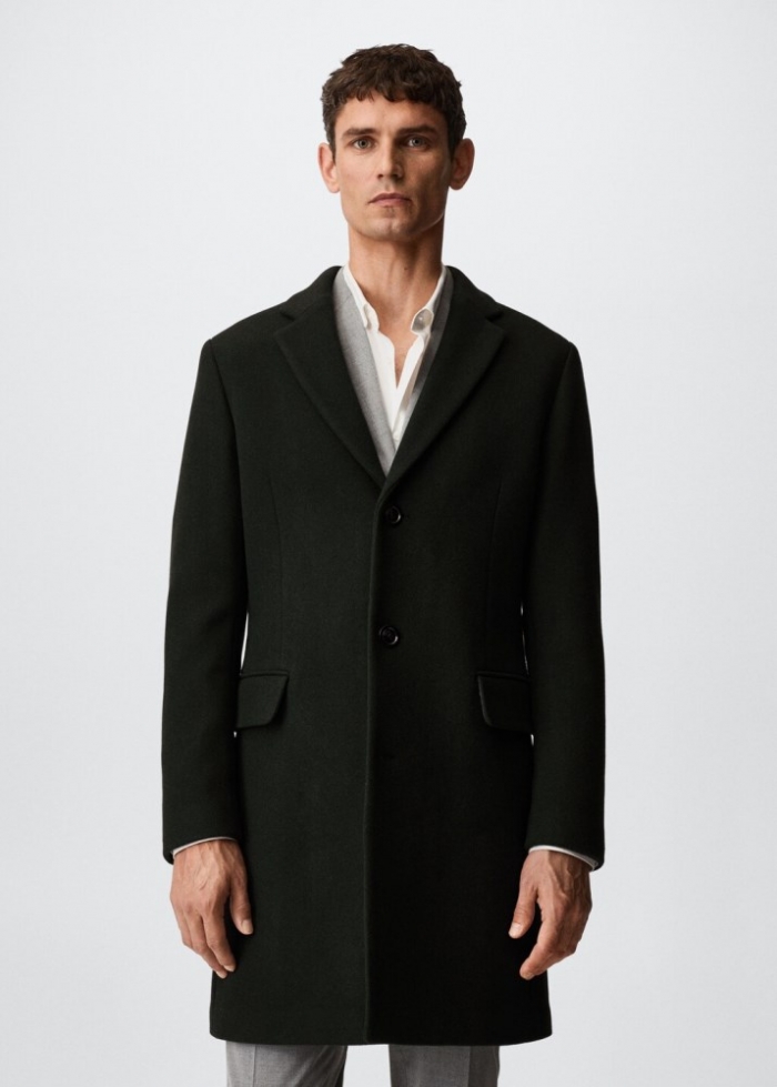 Mango Abrigo largo lana reciclada - Verde oscuro