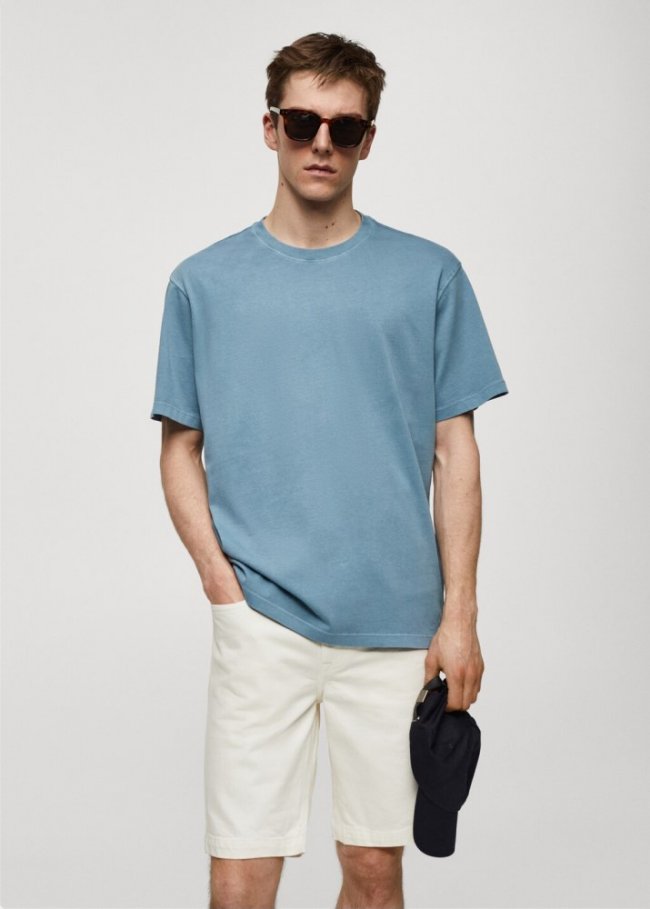 Mango Camiseta 100% algodón relaxed fit - Azul petróleo