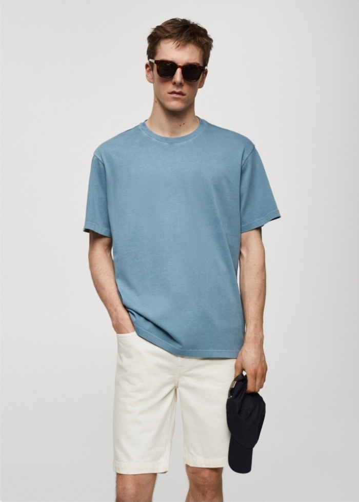 Mango Camiseta 100% algodón relaxed fit - Azul petróleo