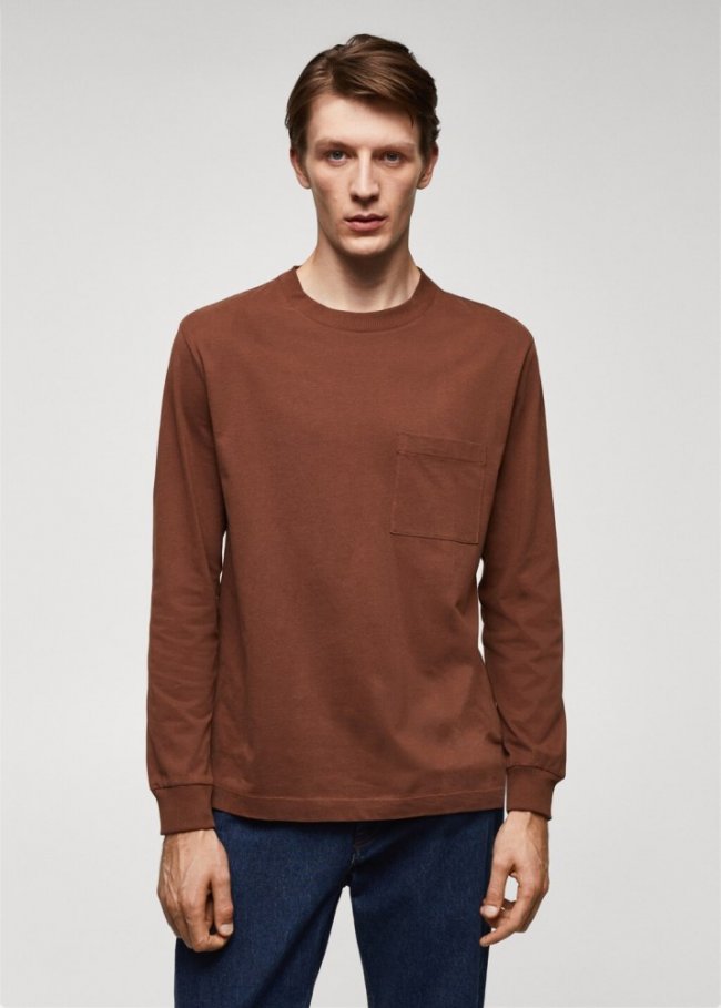 Mango Camiseta manga larga bolsillos - Marrón