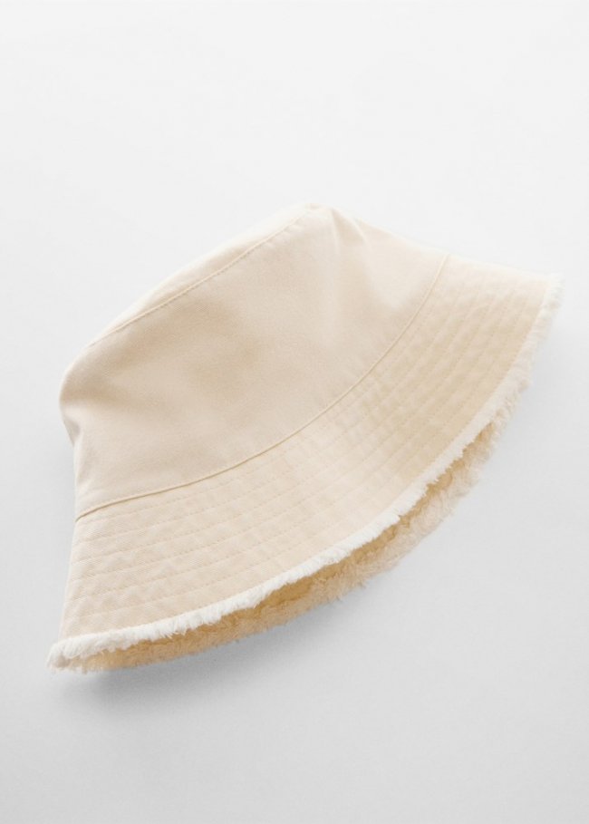Mango Gorro bucket deshilachado - Blanco roto