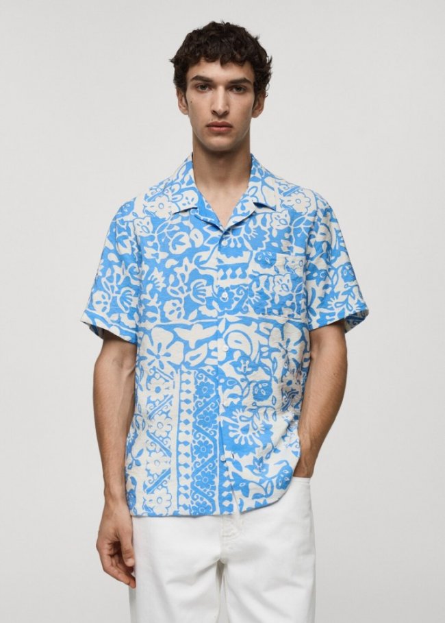 Mango Camisa regular fit fluída estampada - Azul celeste