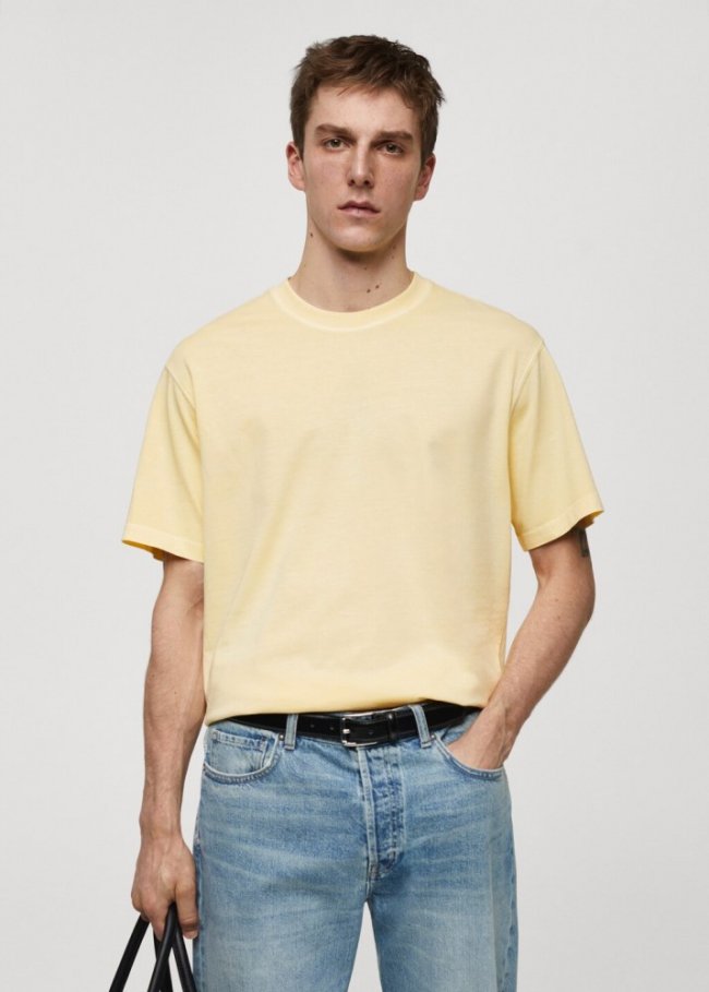 Mango Camiseta 100% algodón relaxed fit - Amarillo pastel