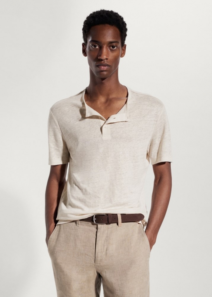Mango Camiseta 100% lino cuello panadero - Crudo