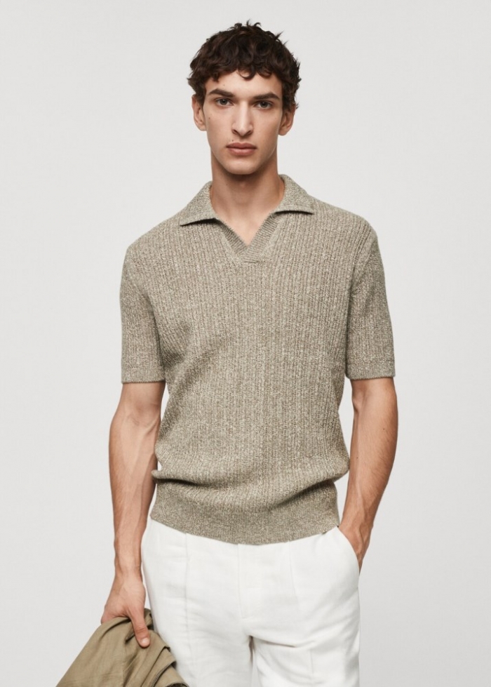 Mango Polo punto algodón jaspeado - Verde bosque