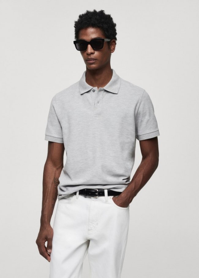 Mango Polo 100% algodón pique - Gris medio vigoré