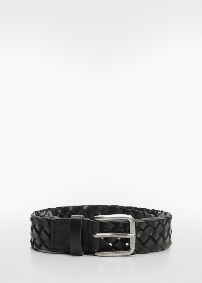 Mango Cinturón trenzado piel - Negro