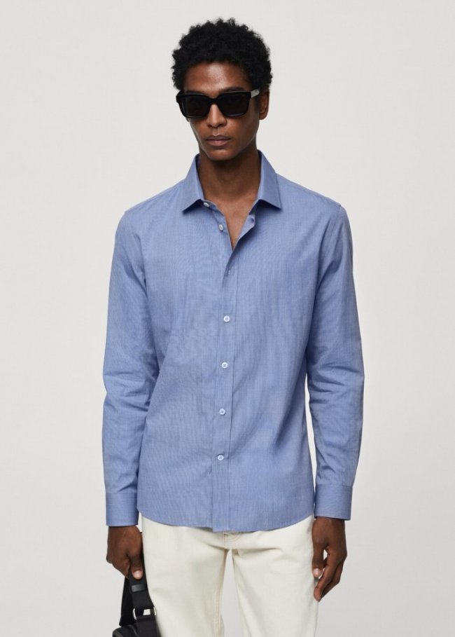 Mango Camisa fil-à-fil algodón - Azul