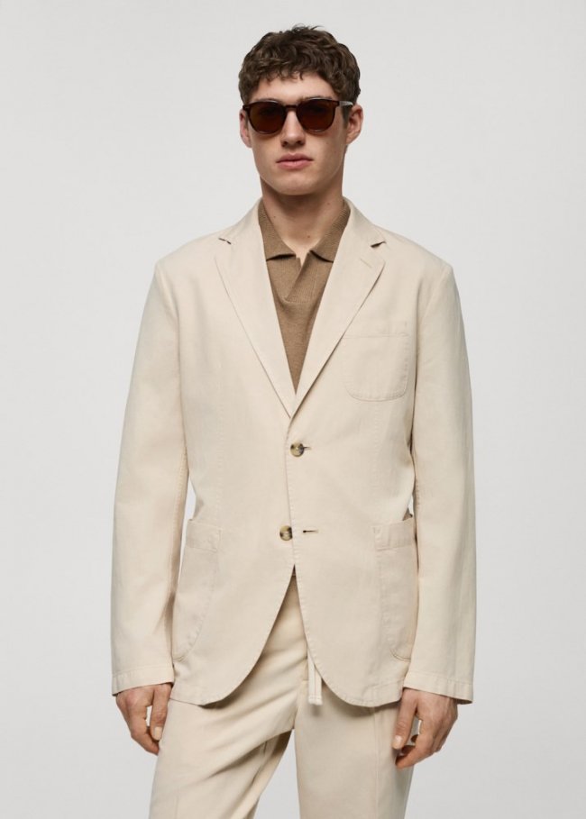 Mango Americana slim fit lino algodón - Beige