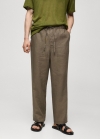 Mango Pantalón 100% lino cordón - Khaki