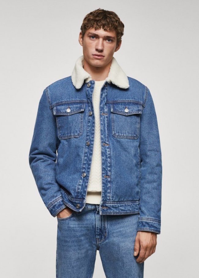 Mango Chaqueta denim borreguito - Azul oscuro