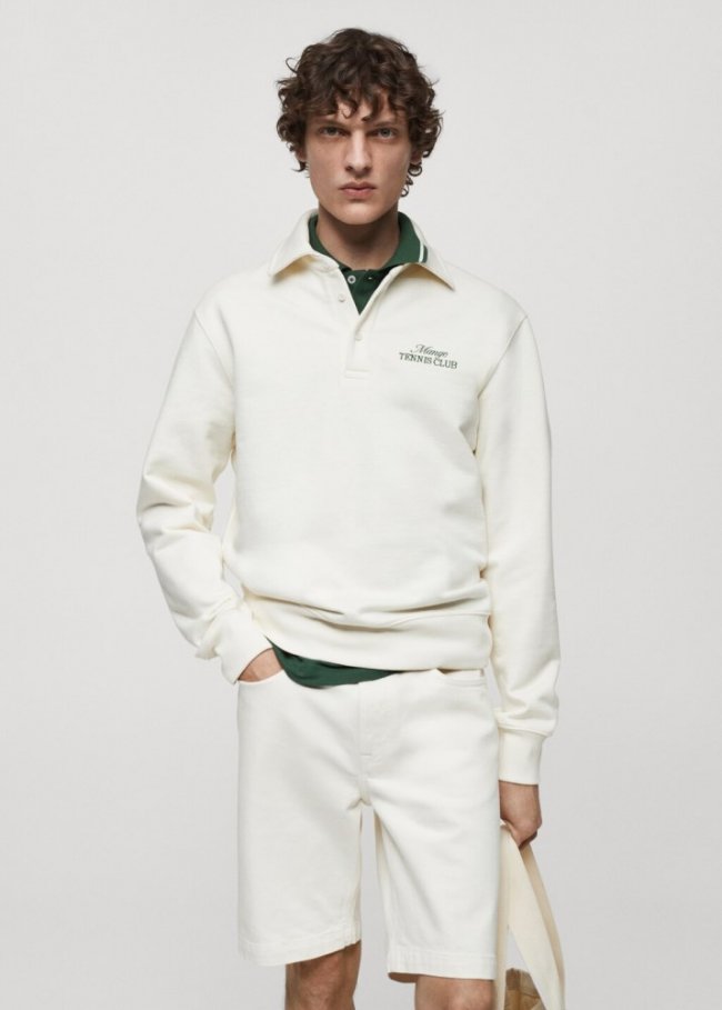 Mango Sudadera polo algodón bordado - Crudo