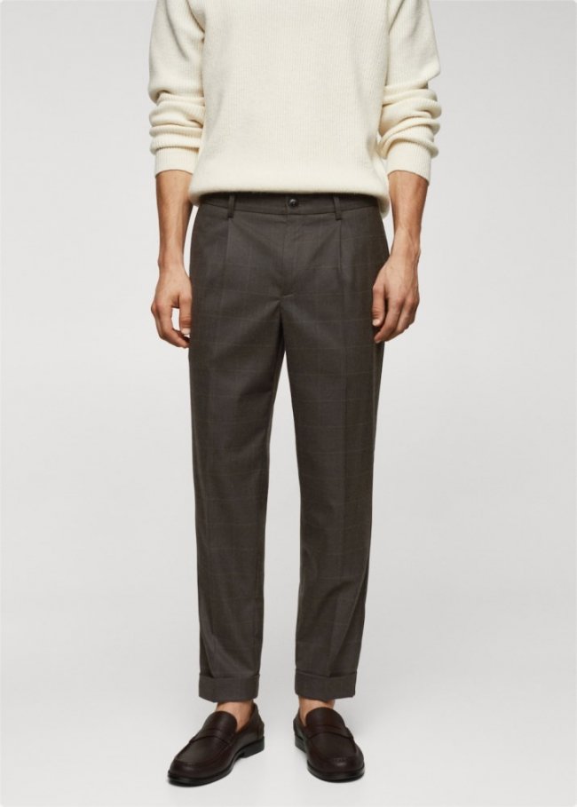 Mango Pantalón slim fit cuadros - Beige