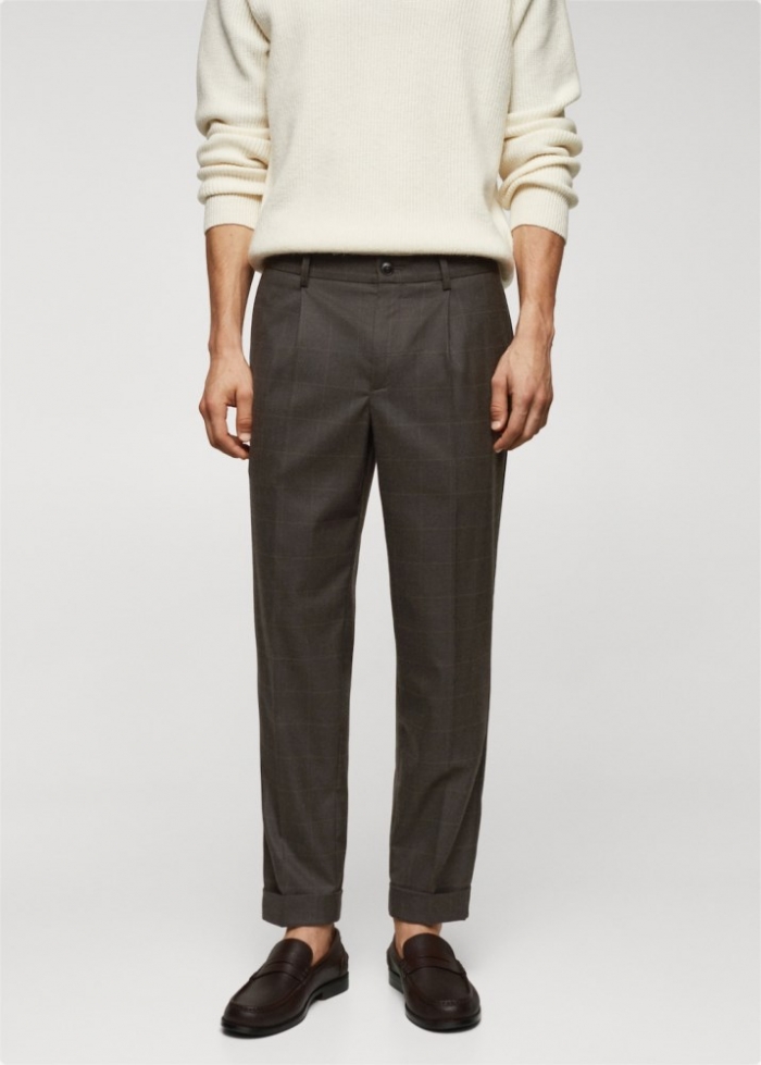 Mango Pantalón slim fit cuadros - Beige