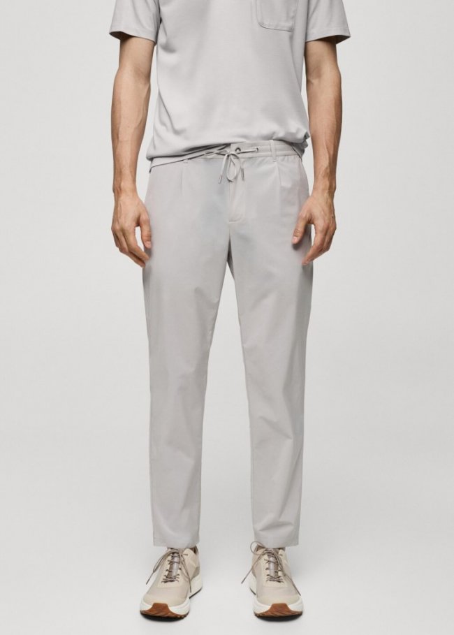 Mango Pantalón water repellent cordón - Gris hielo