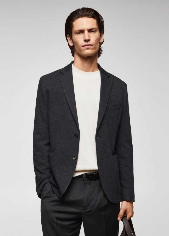 Mango Americana slim fit espiga - Azul marino