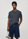 Mango Camiseta punto mezcla algodón - Azul indigo