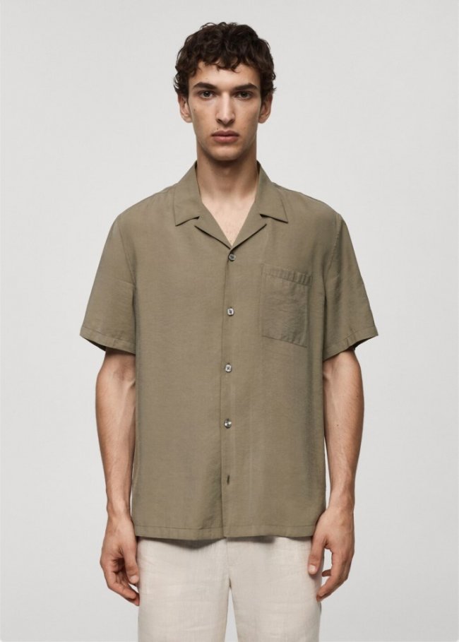 Mango Camisa regular fit algodón modal - Marrón medio