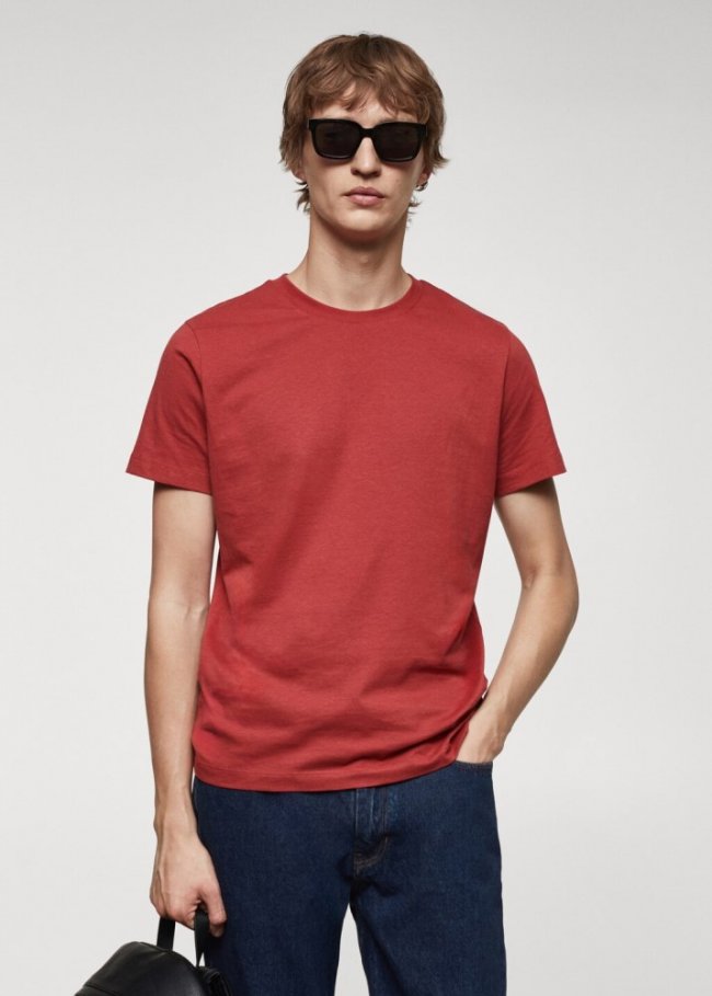 Mango Camiseta slim fit 100% algodón - Rojo