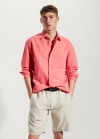 Mango Camisa regular fit lino algodón - Rojo coral
