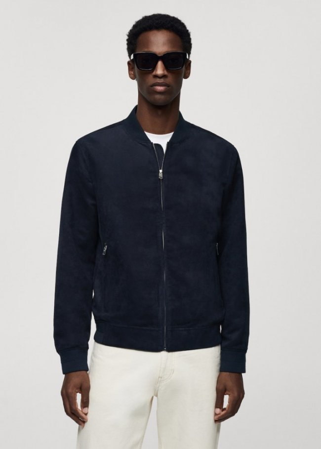 Mango Cazadora bomber efecto ante - Azul marino oscuro