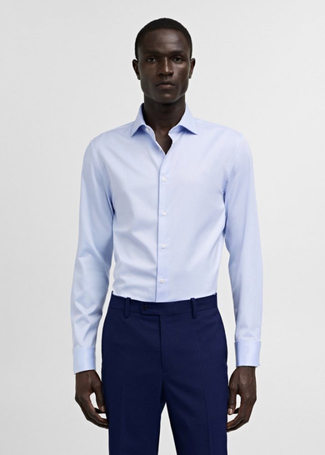 Mango Camisa gemelos traje slim fit tejido twill - Azul celeste