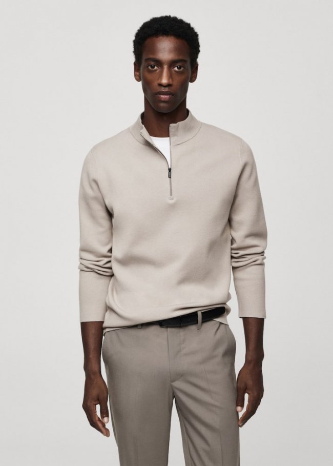 Mango Jersey cuello perkins cremallera - Gris hielo