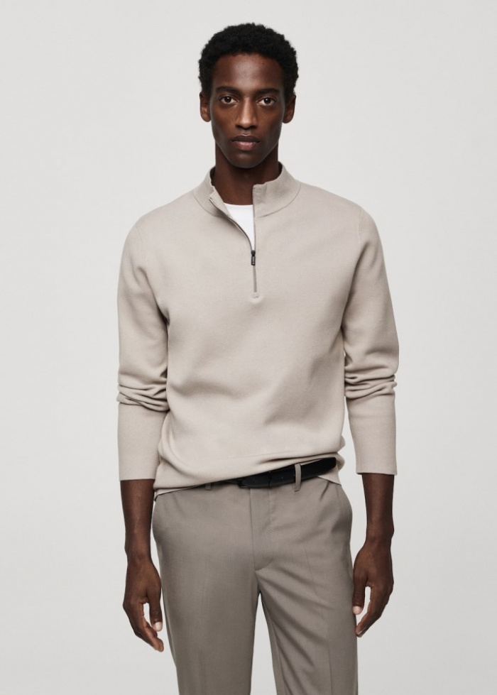 Mango Jersey cuello perkins cremallera - Gris hielo