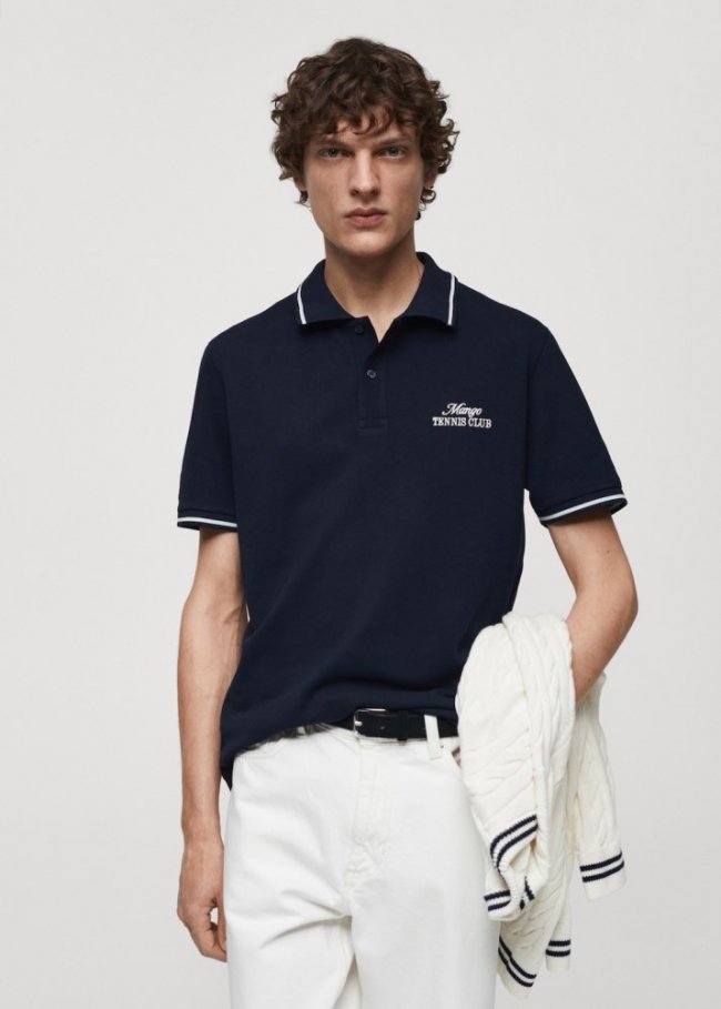 Mango Polo 100% algodón bordado - Azul marino oscuro