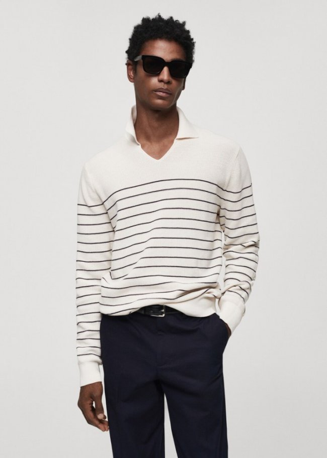Mango Jersey estilo polo rayas - Blanco roto