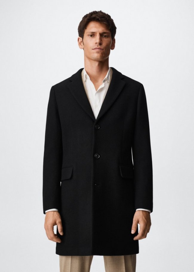 Mango Abrigo largo lana reciclada - Negro